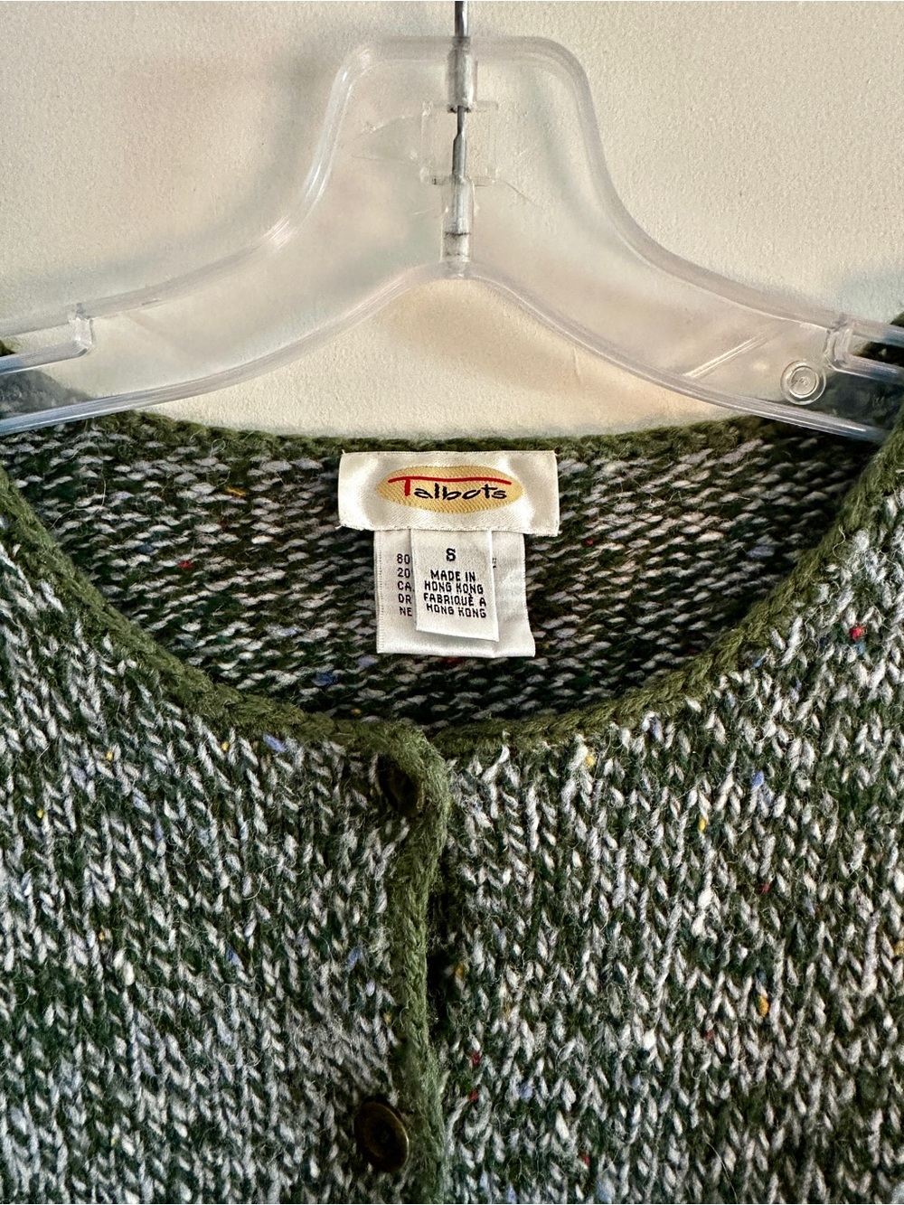Talbots Classic Green Marled Button-Front Cardigan - Picture 4 of 5